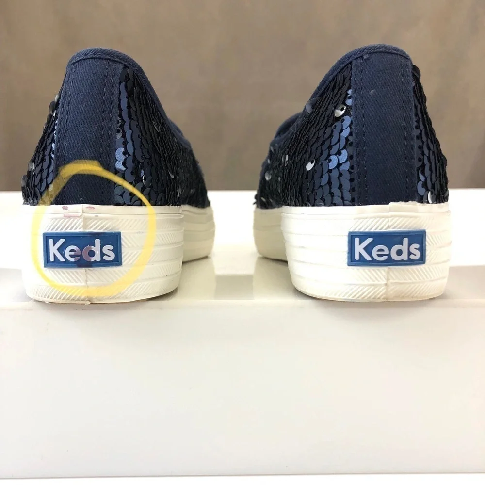 Keds navy sequin platform slip on sneaker loafer Size 7 sparkle Party Prom - Picture 6 of 8